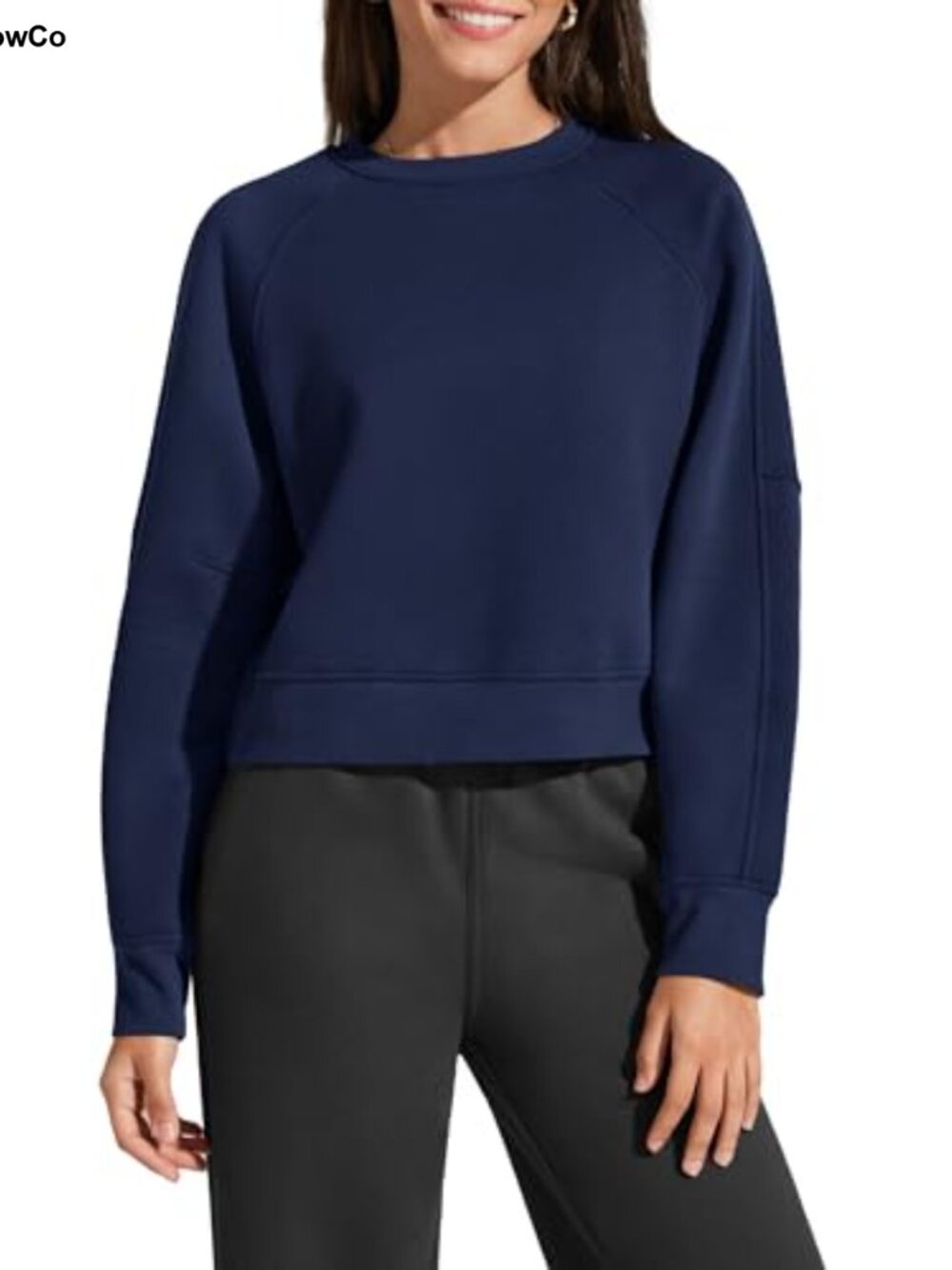 Cropped Crewneck Sweatshirt Fleece Lined Loose Fit Pullover Casual Top